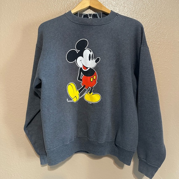 VINTAGE VELVA SHEEN RARE Vintage Gray 80s Disney Mickey Mouse Sweatshirt M/L - Picture 3 of 8